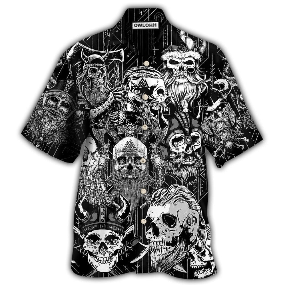 Hawaiian Shirt / Adults / S Viking Beard Warrior Skull With Crossed Axes - Hawaiian Shirt - Owls Matrix LTD