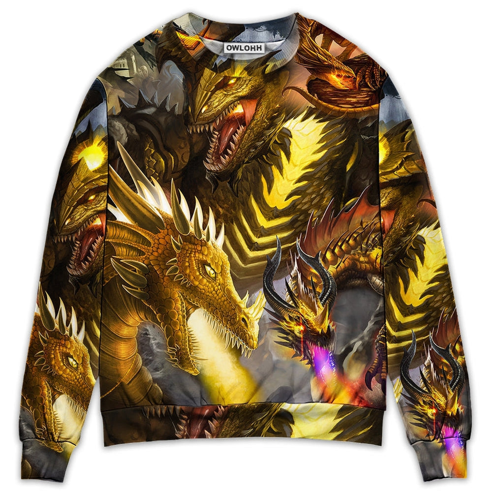 Sweater / S Dragon Gold Skull Lover Fight Art Style - Sweater - Ugly Christmas Sweaters - Owls Matrix LTD