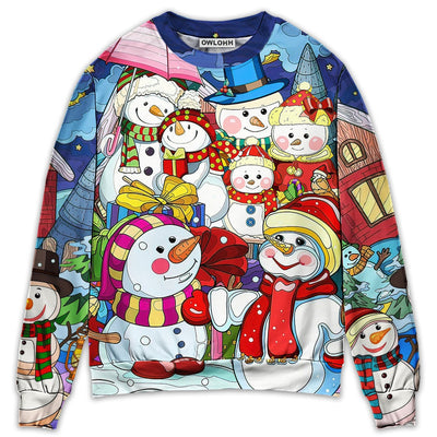 Sweater / S Christmas Snowman Merry Xmas And Happy New Year Art Style - Sweater - Ugly Christmas Sweaters - Owls Matrix LTD