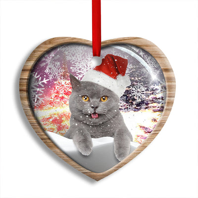 Pack 1 Christmas Cat Snowy Day - Heart Ornament - Owls Matrix LTD