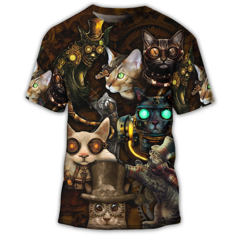 S Cat Steampunk Art Steal Heart - Round Neck T-shirt - Owls Matrix LTD