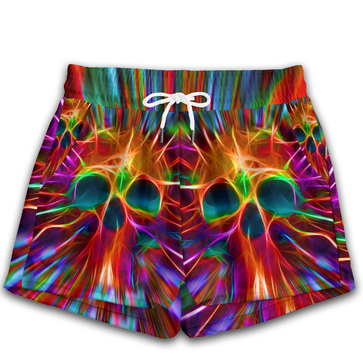 XS Skull Rainbow Color Love Tie Dye - Women's Casual Shorts - Owls Matrix LTD