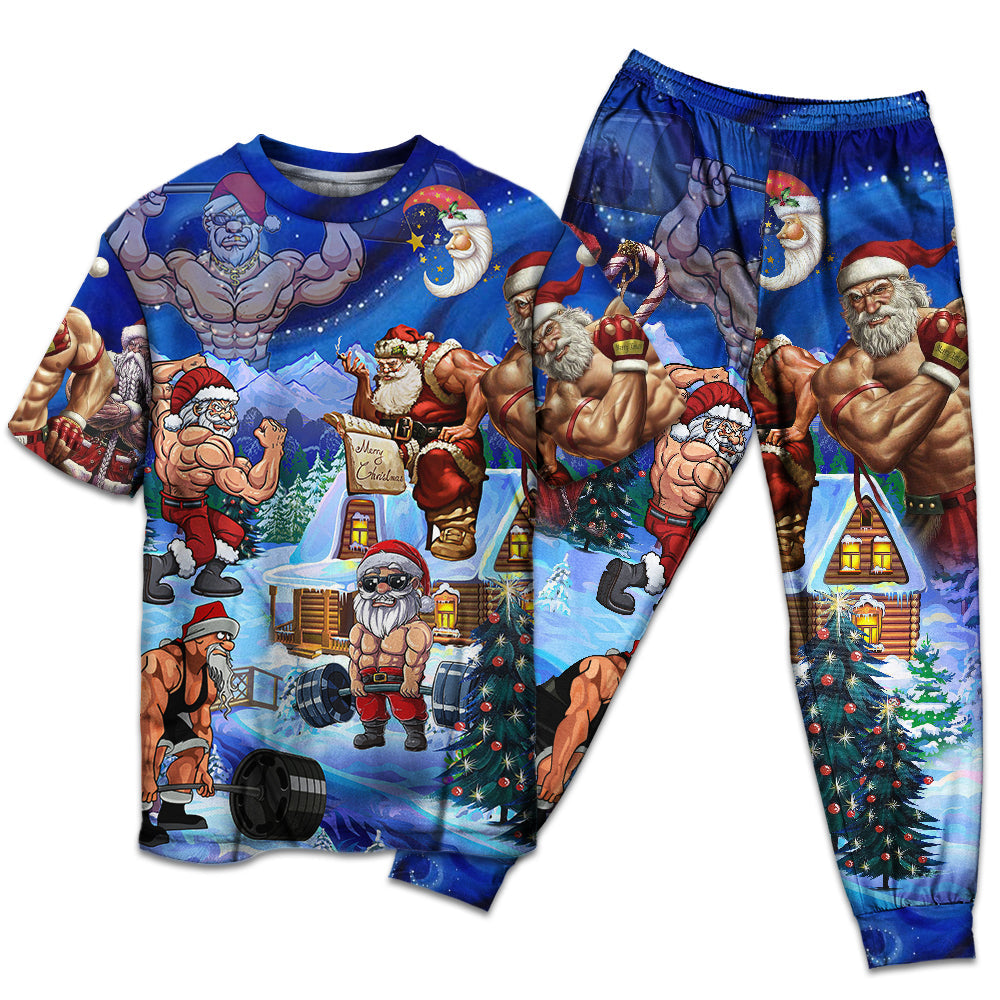 T-shirt + Pants / S Christmas Merry Christmas Santa Stronger - Pajamas Short Sleeve - Owls Matrix LTD
