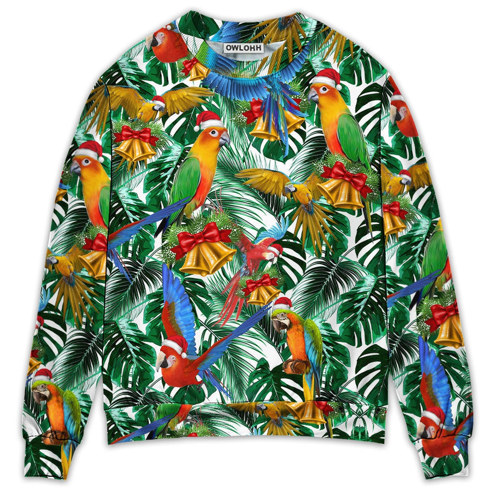 Sweater / S Parrot Love Xmas Tropical Leaf Christmas - Sweater - Ugly Christmas Sweaters - Owls Matrix LTD