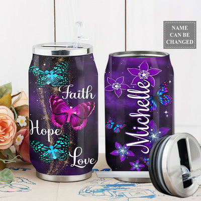S Butterfly Faith Hope Love Galaxy Personalized - Soda Can Tumbler - Owls Matrix LTD
