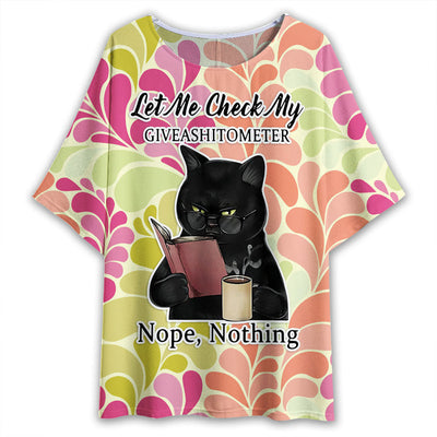 S Black Cat Let Me Check My Giveashittometer - Women's T-shirt With Bat Sleeve - Owls Matrix LTD