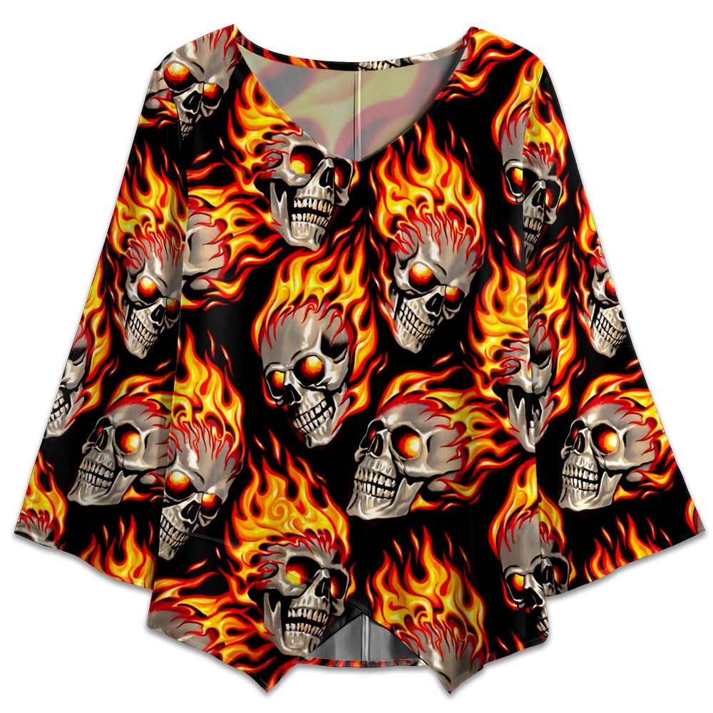 S Skull Fire Lighting Pattern - V-neck T-shirt - Owls Matrix LTD