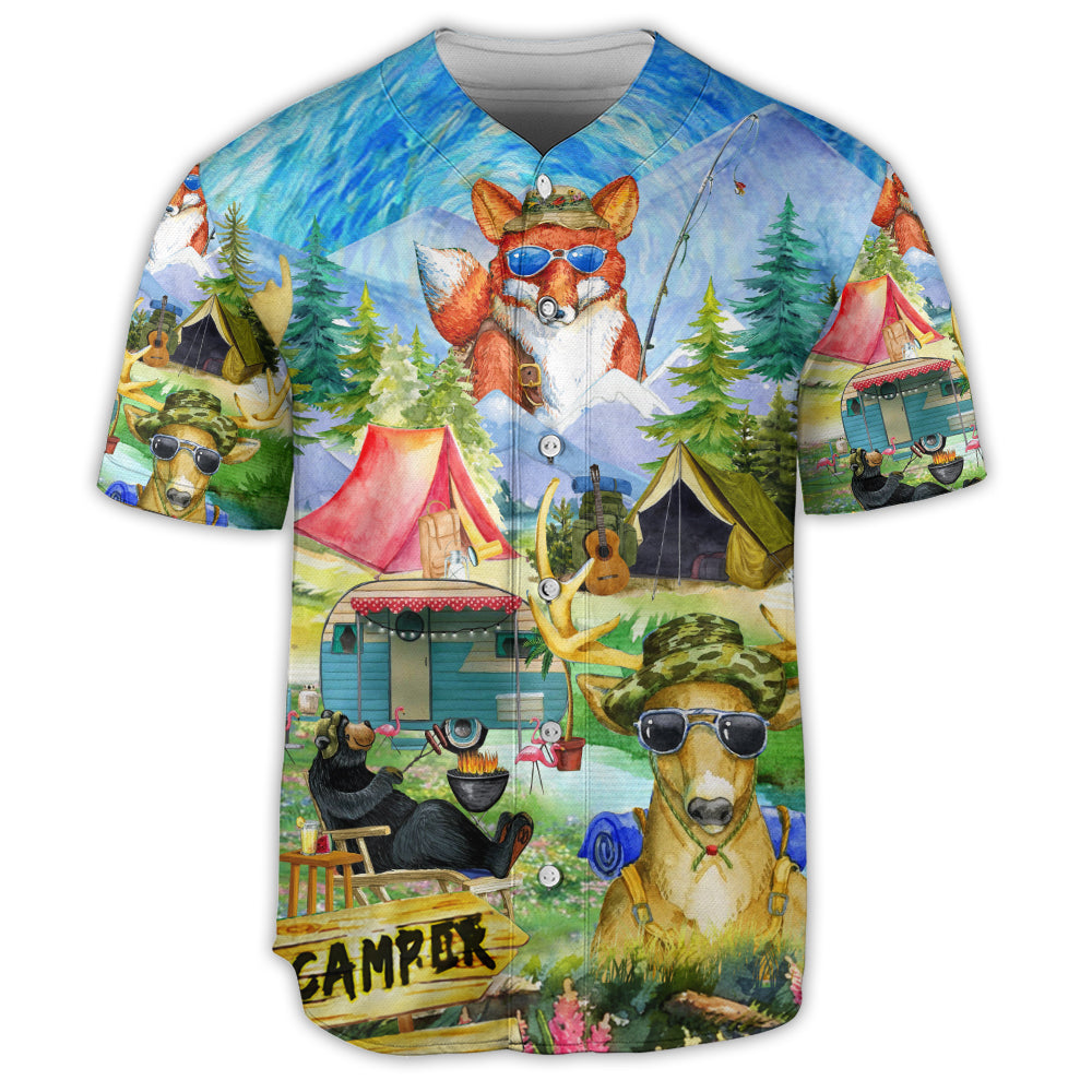 S Camping Happy Animals Art Style - Baseball Jersey - Owls Matrix LTD