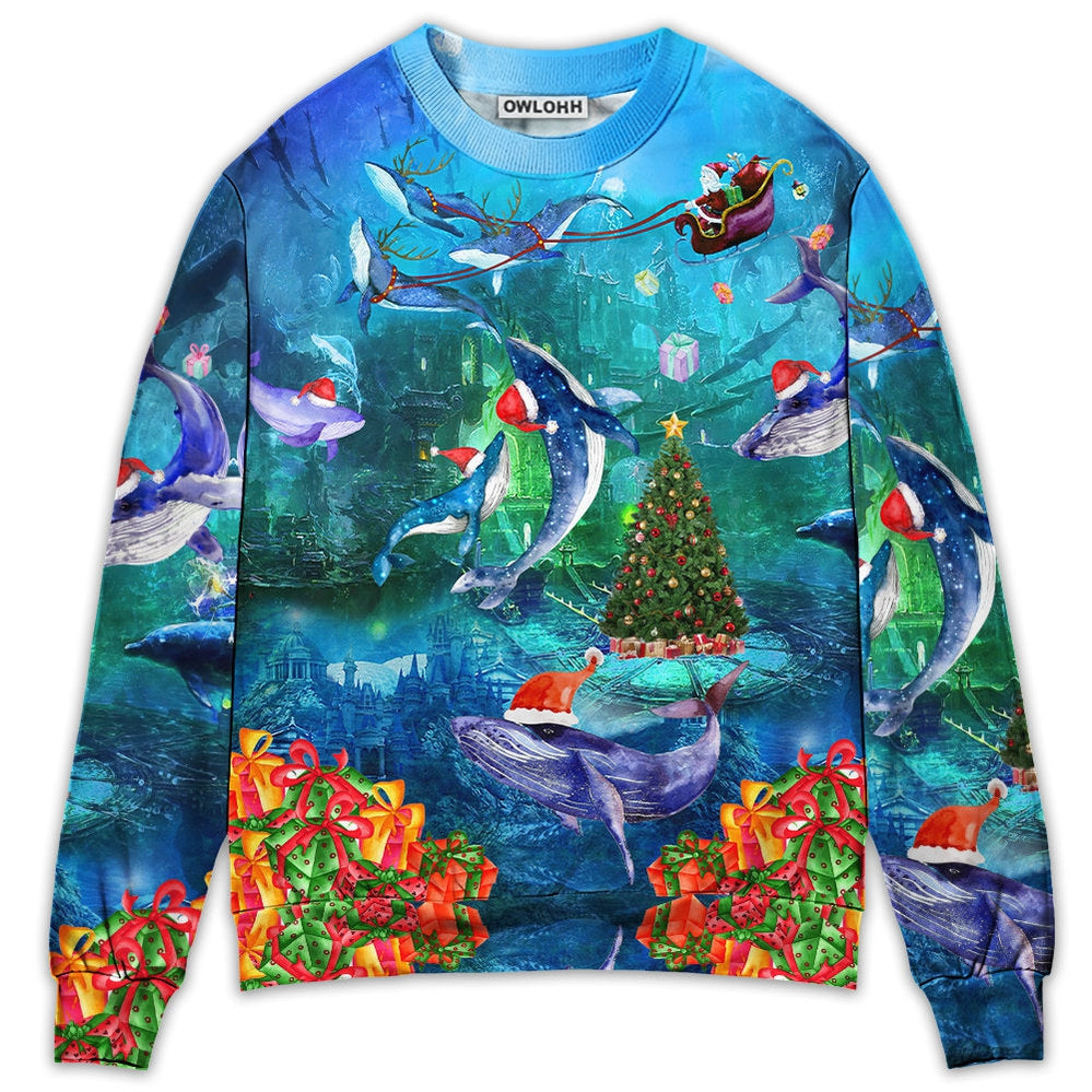 Sweater / S Chirstmas Whales Under The Sea - Sweater - Ugly Christmas Sweaters - Owls Matrix LTD