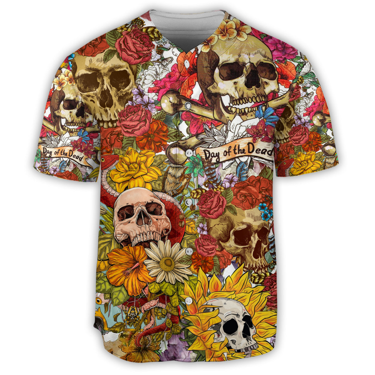 S Skull Day Of The Dead Flower Skull - Baseball Jersey - Owls Matrix LTD