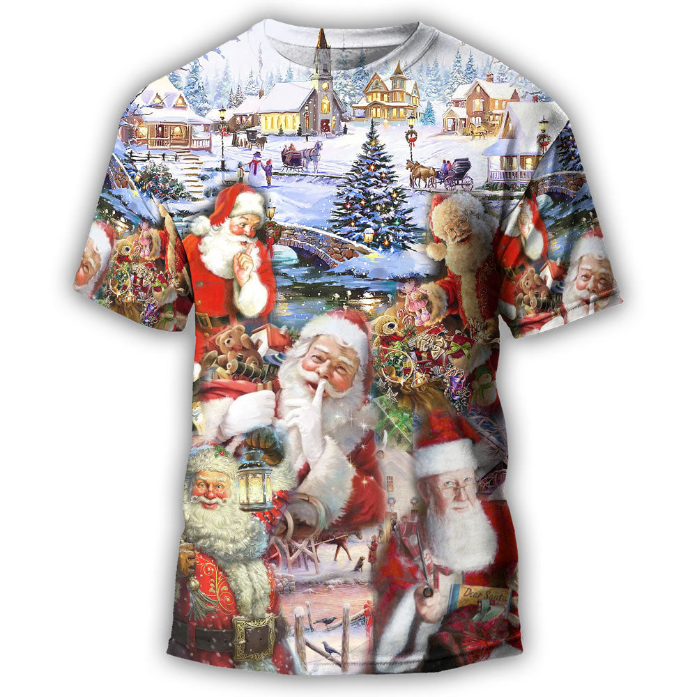 Christmas Santa I'm Just Here For The Ho's - Round Neck T-shirt - Owls Matrix LTD