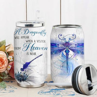 S Dragonfly A Dragonfly Will Appear When A Visitor From Heaven Is Near - Soda Can Tumbler - Owls Matrix LTD