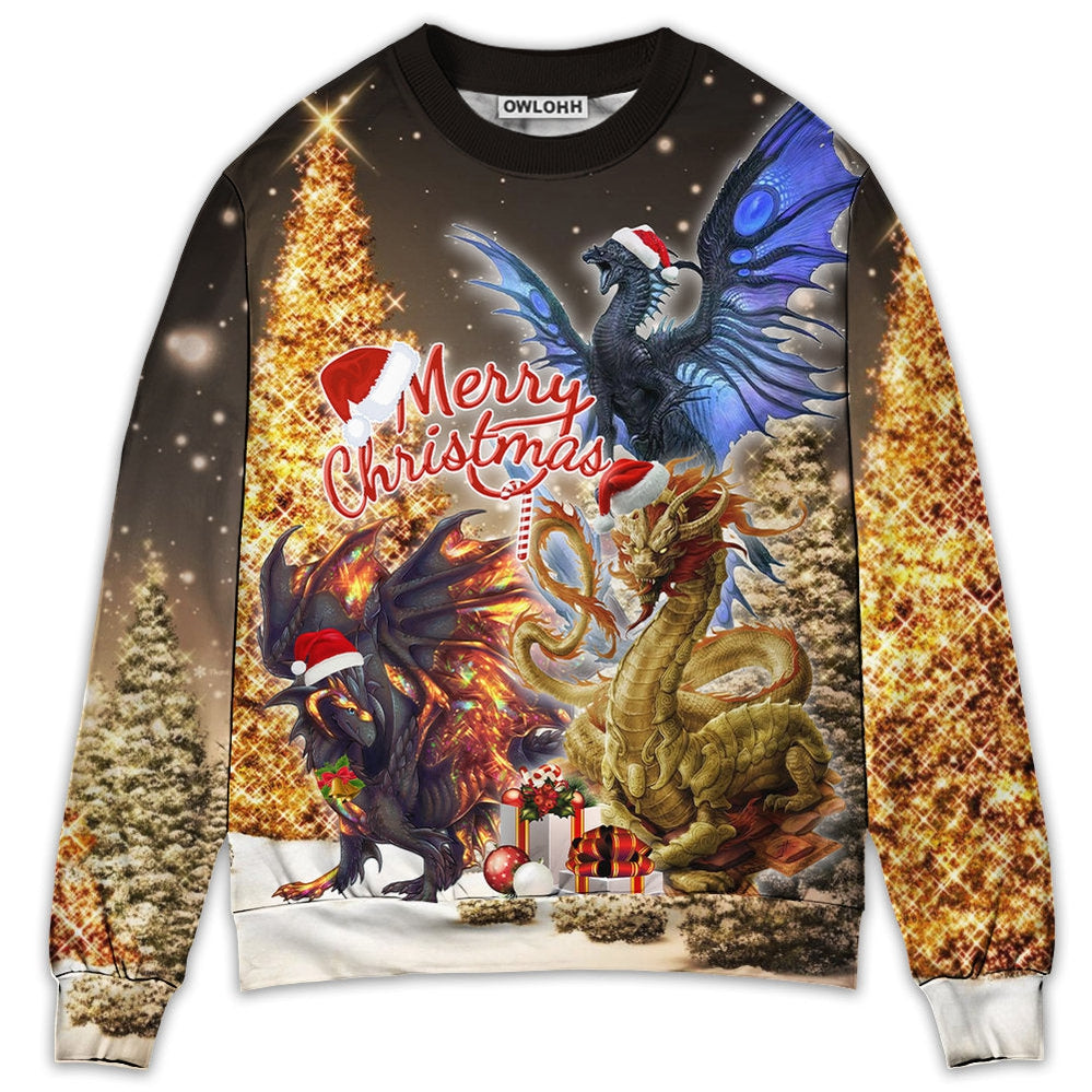 Sweater / S Dragon Merry Christmas Stronger Bright - Sweater - Ugly Christmas Sweaters - Owls Matrix LTD