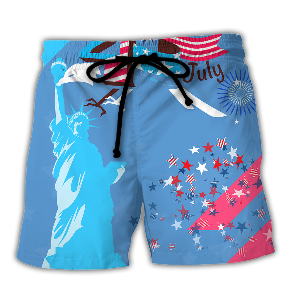 Beach Short / Adults / S America Independence Happy Day Fourth Of July - Beach Short - Owls Matrix LTD