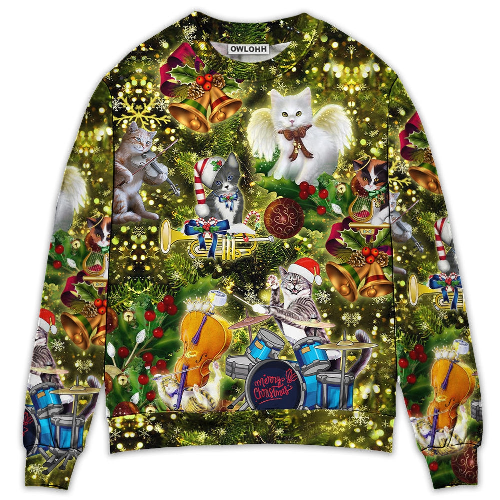 Sweater / S Cat Merry Christmas Angel - Sweater - Ugly Christmas Sweaters - Owls Matrix LTD