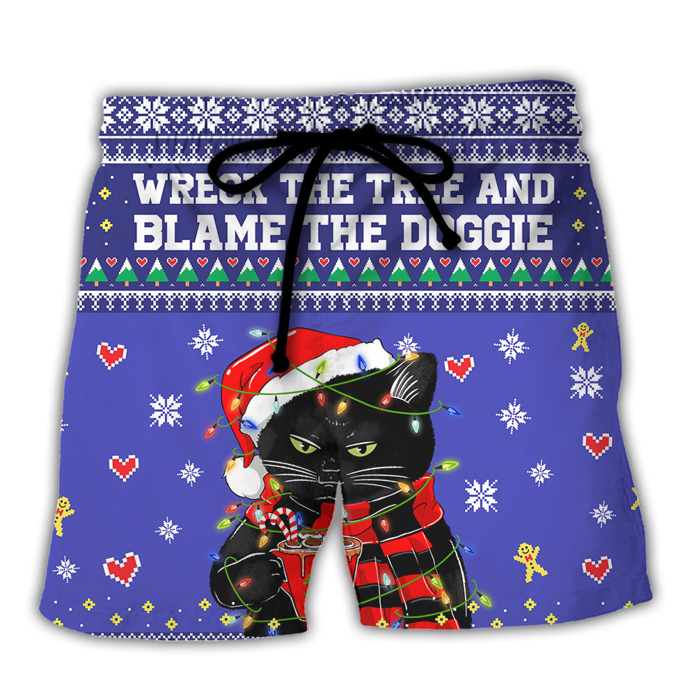 Black Cat Wreck The Tree Christmas - Beach Short - Owls Matrix LTD