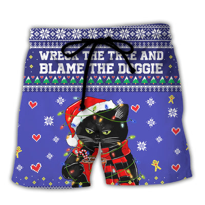 Black Cat Wreck The Tree Christmas - Beach Short - Owls Matrix LTD
