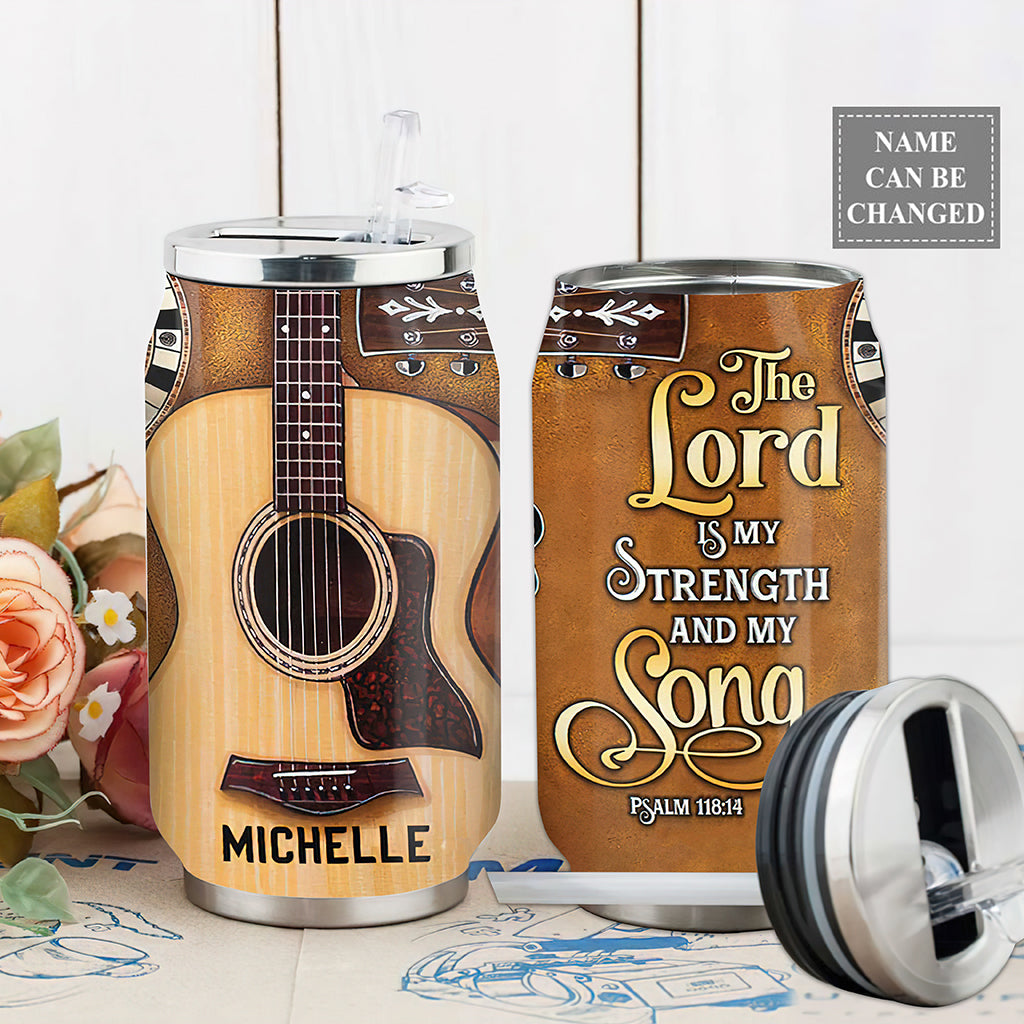 S Guitar The Lord Is My Strength And My Song Personalized - Soda Can Tumbler - Owls Matrix LTD