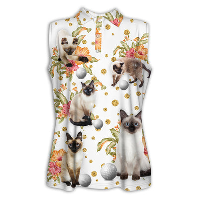 XS Cat Play Golf Bling Flower Style - Women's Polo Shirt - Owls Matrix LTD