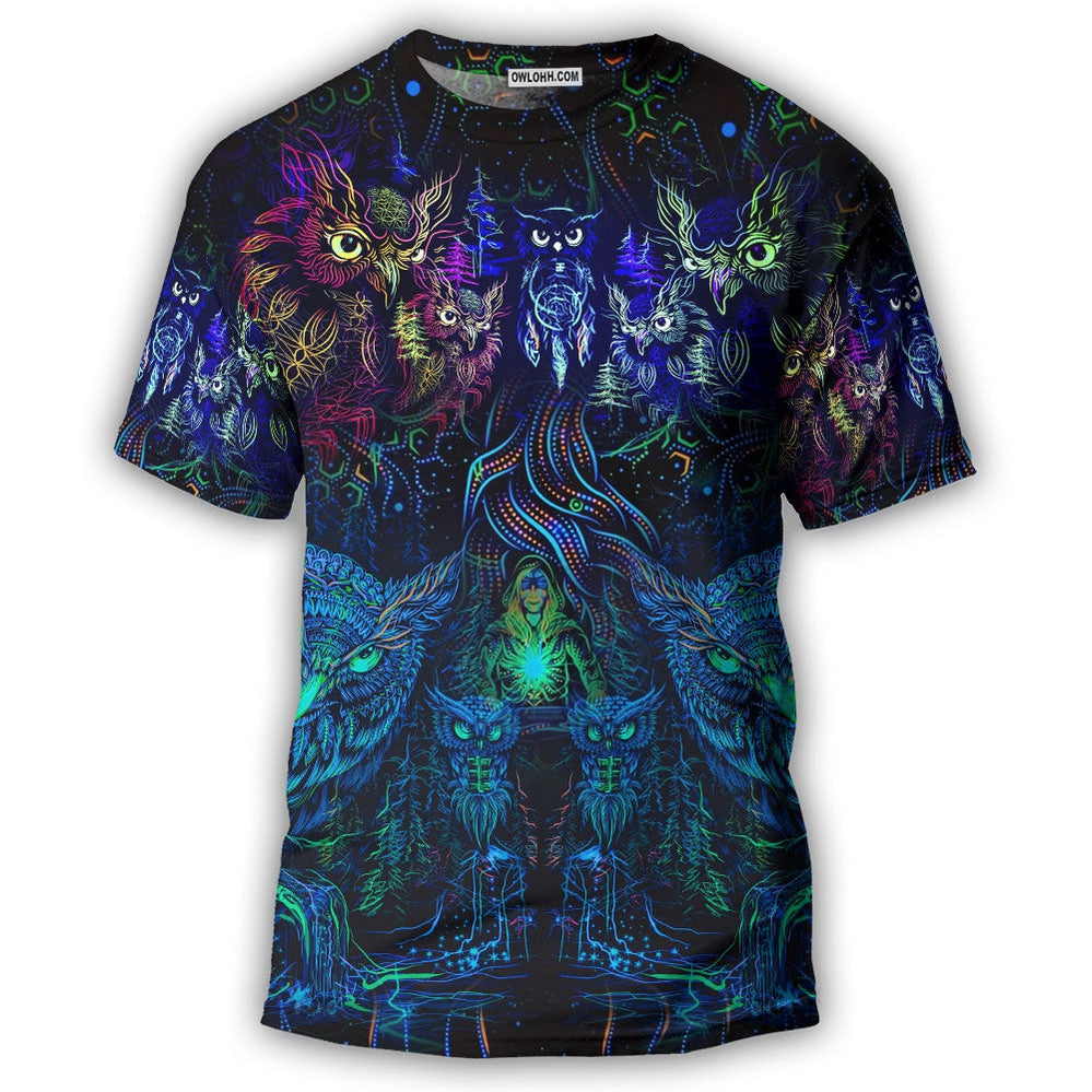 Owl And Witch Darkness Colorful - Round Neck T-shirt - Owls Matrix LTD