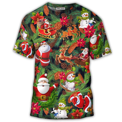 S Christmas Santa Snowman Merry Xmas To Everyone - Round Neck T-shirt - Owls Matrix LTD
