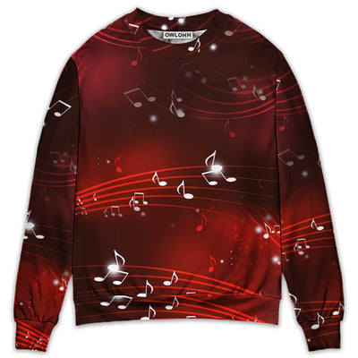 Sweater / S Music Musical Notes And Blurry Lights On Dark Red - Sweater - Ugly Christmas Sweaters - Owls Matrix LTD
