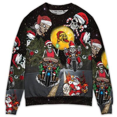 Sweater / S Skull Santa Is Racing To You Christmas - Sweater - Ugly Christmas Sweaters - Owls Matrix LTD