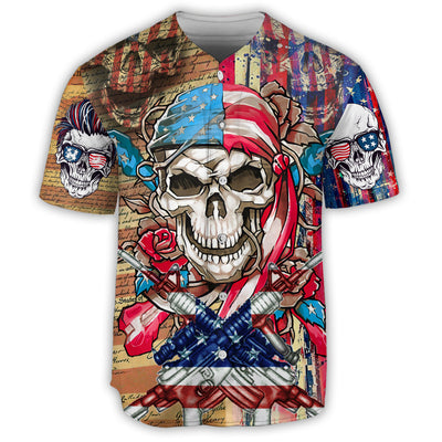 Skull Patriotic Flower America - Baseball Jersey - Owls Matrix LTD