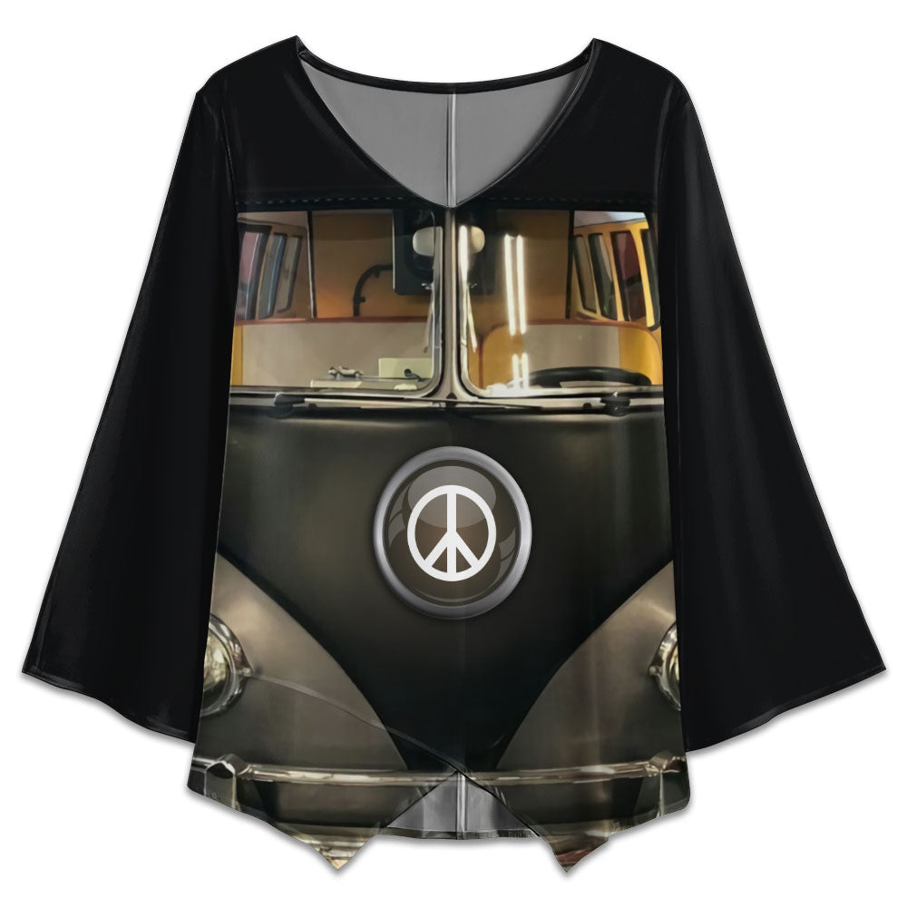 S Hippie Peace Black Van Vintage - V-neck T-shirt - Owls Matrix LTD