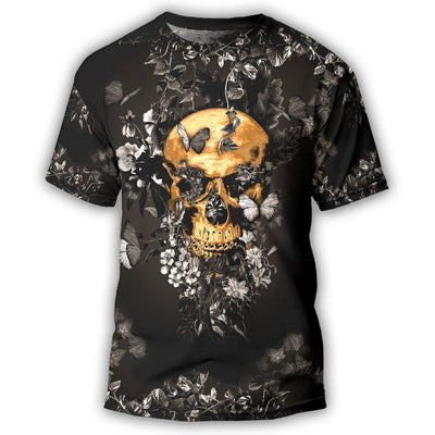 S Skull Flowers Grow Out Of Dark Moments - Round Neck T-shirt - Owls Matrix LTD