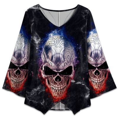 S Skull Steel Dark Style - V-neck T-shirt - Owls Matrix LTD