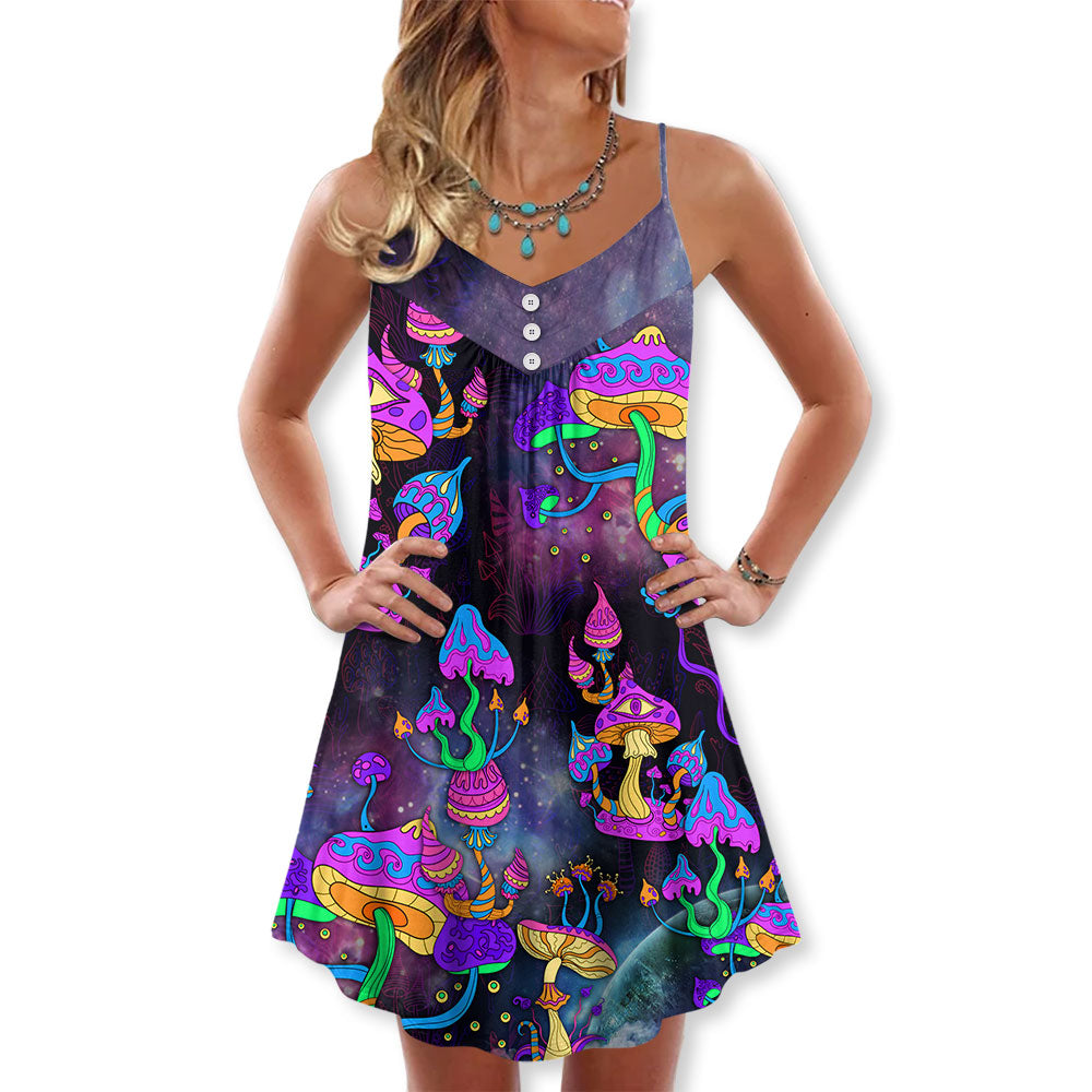 Hippie Mushroom Hippie Life Lover - V-neck Sleeveless Cami Dress - Owls Matrix LTD