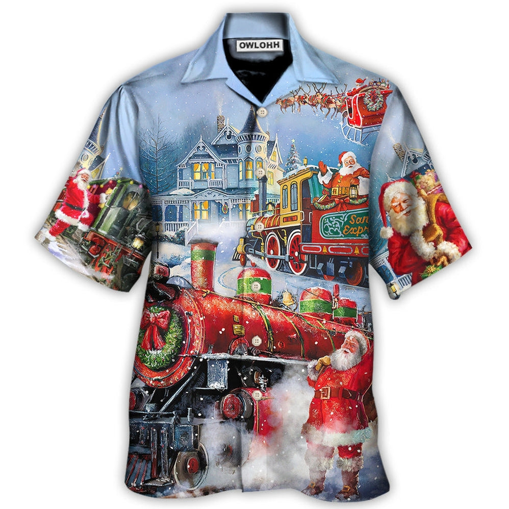 Hawaiian Shirt / Adults / S Christmas Santa Claus Train Gift For Xmas Painting Style - Hawaiian Shirt - Owls Matrix LTD