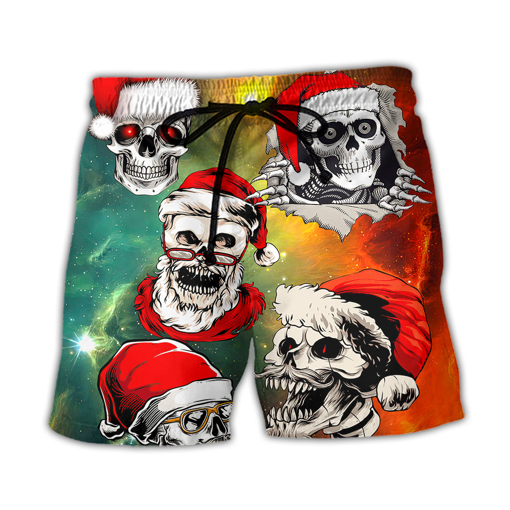 Beach Short / Adults / S Christmas Bad Santa Skull Love Xmas Galaxy - Beach Short - Owls Matrix LTD