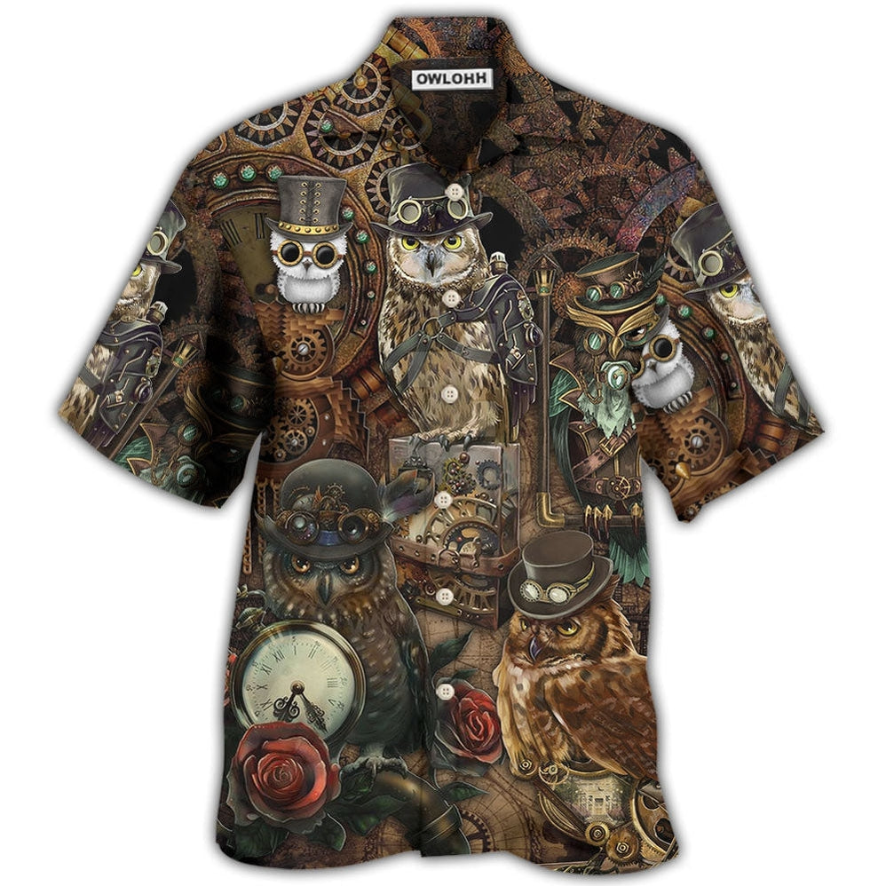 Hawaiian Shirt / Adults / S Owl Steampunk Retro Style - Hawaiian Shirt - Owls Matrix LTD