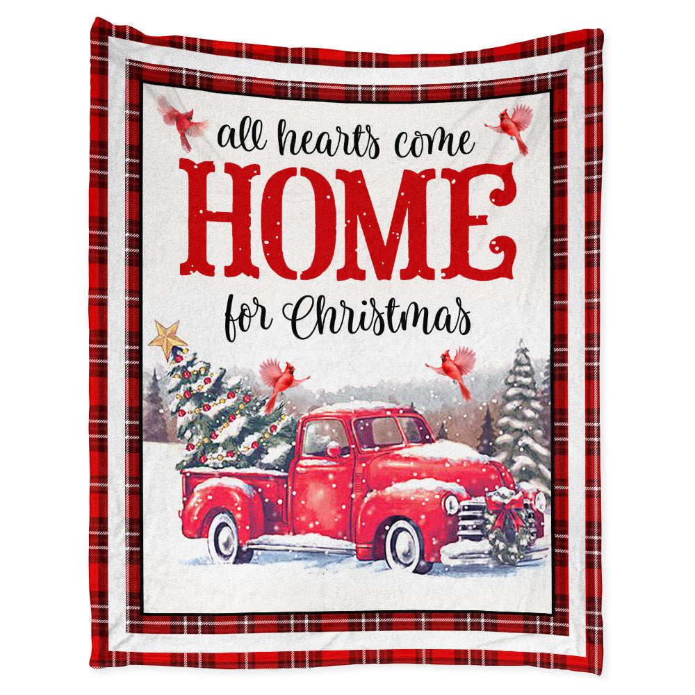 Flannel Blanket / 50" x 60" Cardinal Merry Christmas Red Truck - Flannel Blanket - Owls Matrix LTD