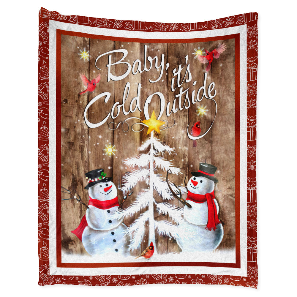 Flannel Blanket / 50" x 60" Cardinal Snowman Merry Christmas Baby It's Cold Ourside - Flannel Blanket - Owls Matrix LTD