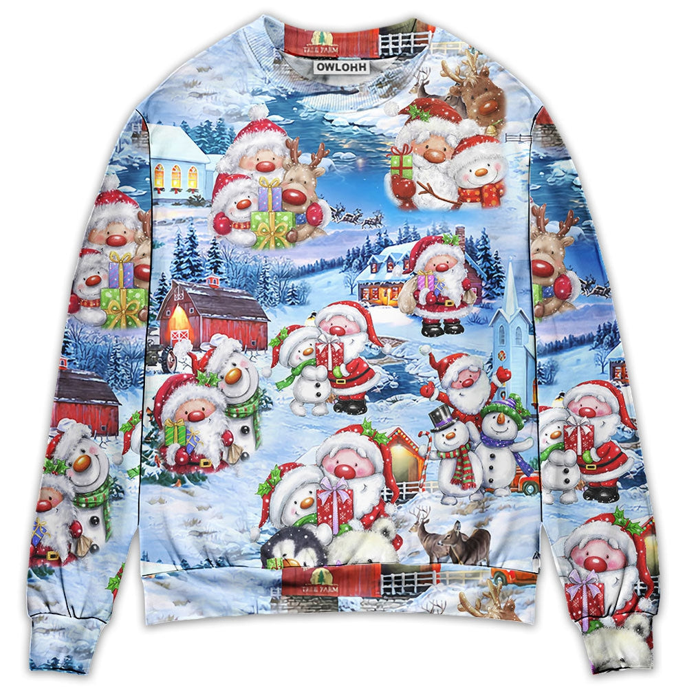 Sweater / S Santa And Snowman Christmas Holiday - Sweater - Ugly Christmas Sweaters - Owls Matrix LTD