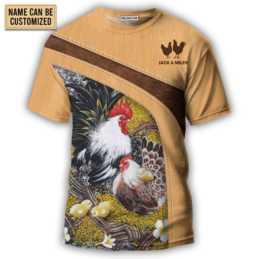 Chicken An Old Rooster And His Cute Chick Personalized - Round Neck T-shirt - Owls Matrix LTD