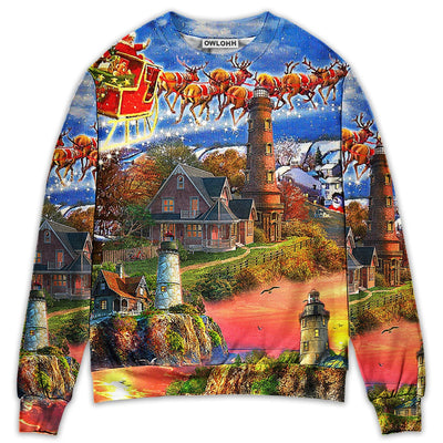 Sweater / S Lighthouse Christmas Shine Your Light In Storm And Darkness - Sweater - Ugly Christmas Sweaters - Owls Matrix LTD