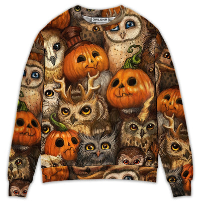 Halloween Owl Pumpkin Pattern - Sweater - Ugly Christmas Sweaters - Owls Matrix LTD
