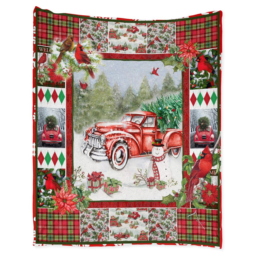 Flannel Blanket / 50" x 60" Cardinal Christmas Red Truck Come Farm - Flannel Blanket - Owls Matrix LTD