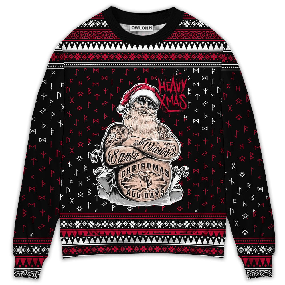 Sweater / S Tattoo Santa Funny Merry Christmas - Sweater - Ugly Christmas Sweaters - Owls Matrix LTD