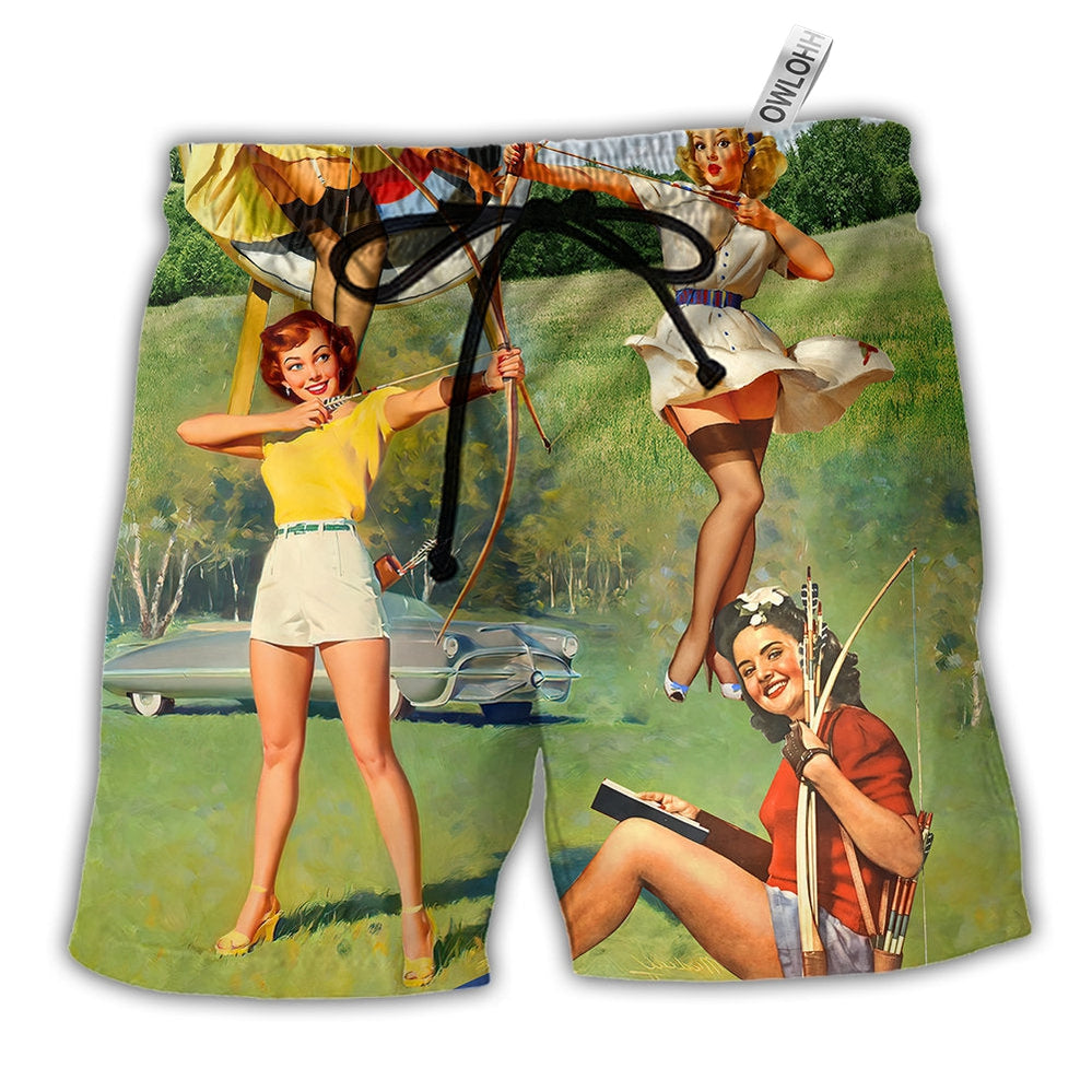 Beach Short / Adults / S Archery Tournaments Pinup Girls - Beach Short - Owls Matrix LTD