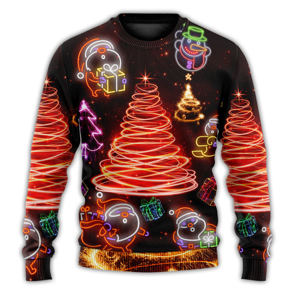 Christmas Sweater / S Christmas Funny Santa Claus Tree Red Neon Light Style - Sweater - Ugly Christmas Sweaters - Owls Matrix LTD