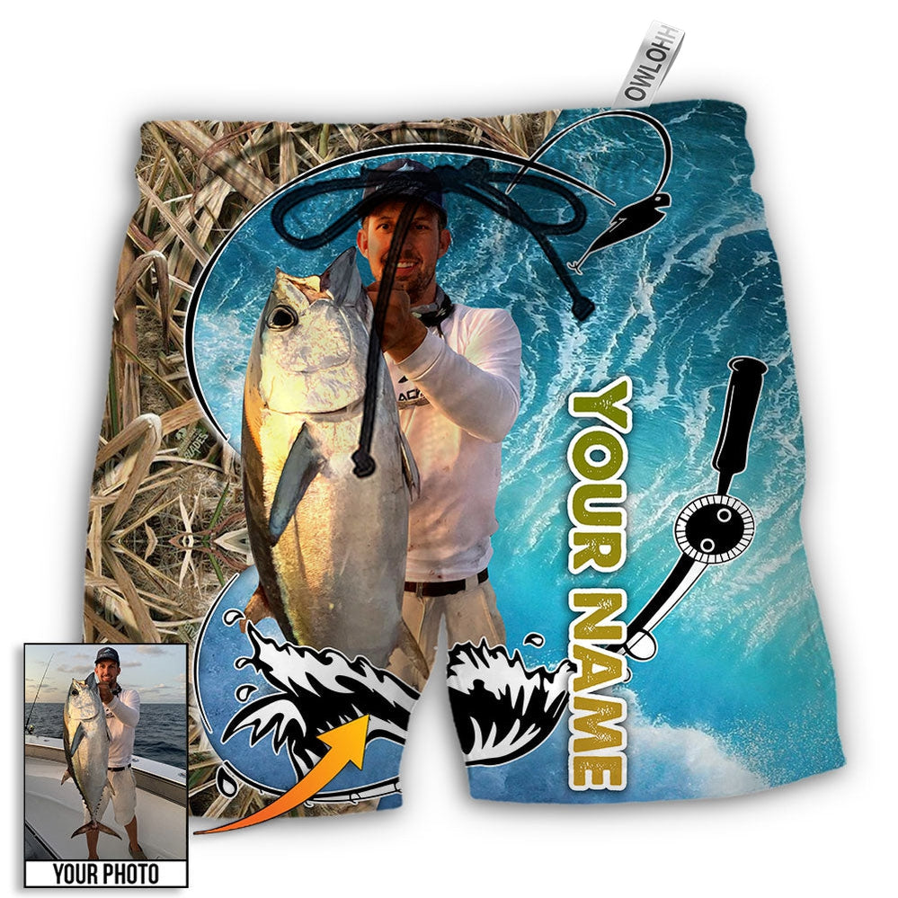 Beach Short / Adults / S Fishing Blue Water Cool Custom Photo Personalized - Beach Short - Owls Matrix LTD
