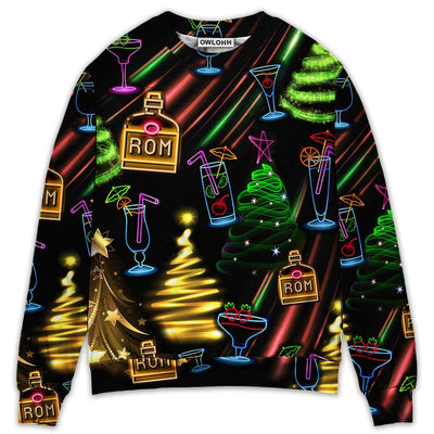 Sweater / S Wine Rum Christmas Neon Art Drinking - Sweater - Ugly Christmas Sweaters - Owls Matrix LTD