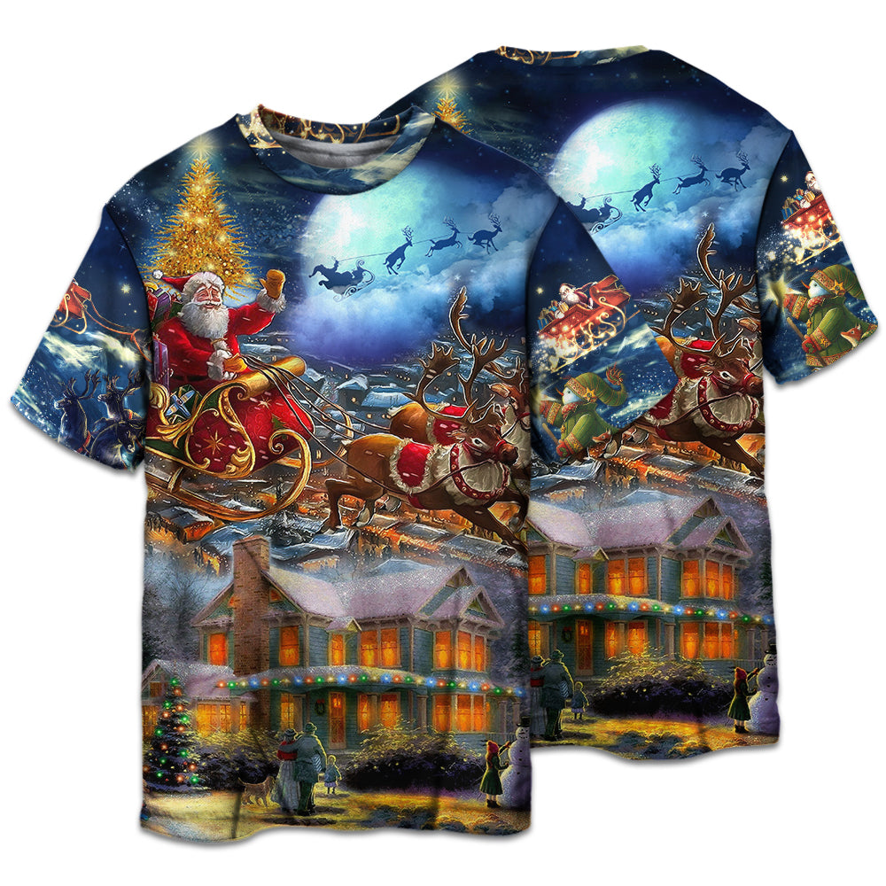 T-shirt / S Christmas Santa Claus Snowman Family In Love Light Art Style - Pajamas Short Sleeve - Owls Matrix LTD
