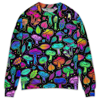Sweater / S Mushroom Neon Colorful Bright With Leaf - Sweater - Ugly Christmas Sweaters - Owls Matrix LTD
