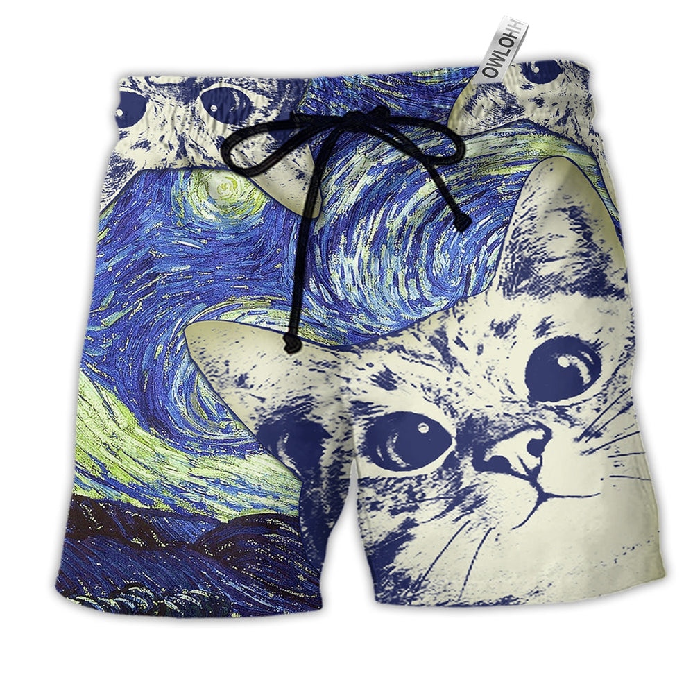 Beach Short / Adults / S Cat Love Life With Blue Style - Beach Short - Owls Matrix LTD